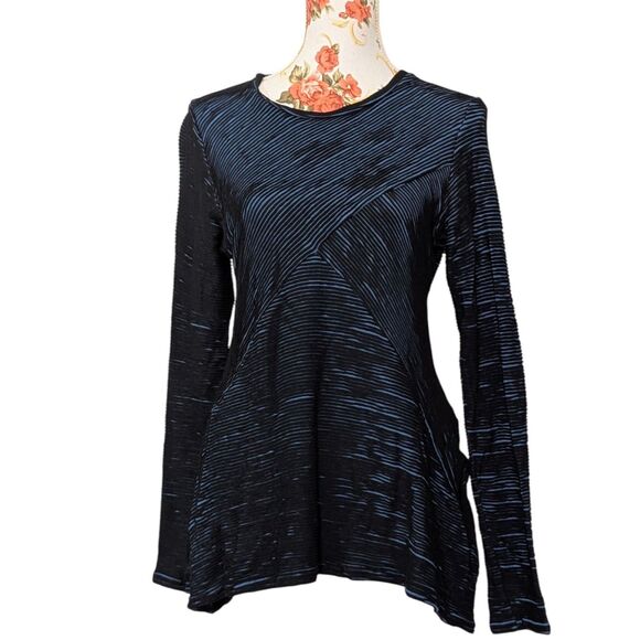 Yoga Works Size Small Blue Black Textured Tunic Handkerchief Hem Long Sleeve - Picture 1 of 10